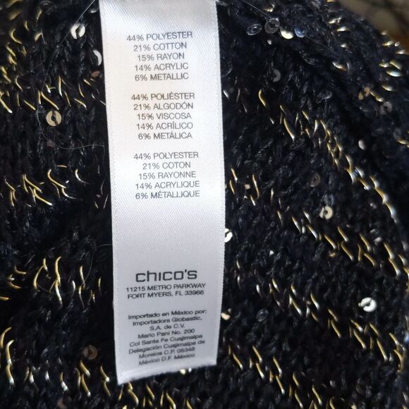 Chico's black & gold stripe open knit sweater, sequins, sheer, 3/4 sleeve 2 (12) - Picture 7 of 10